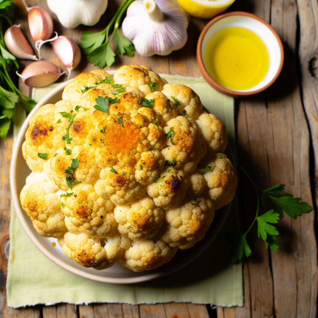 Delicious Vegan Garlicky Herb-Roasted Whole Cauliflower Recipe