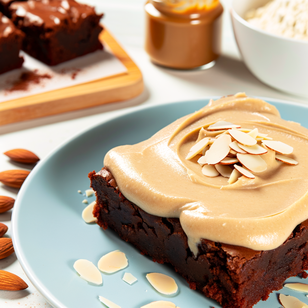 Decadent Vegan Brownies Topped with Creamy Almond Butter Frosting